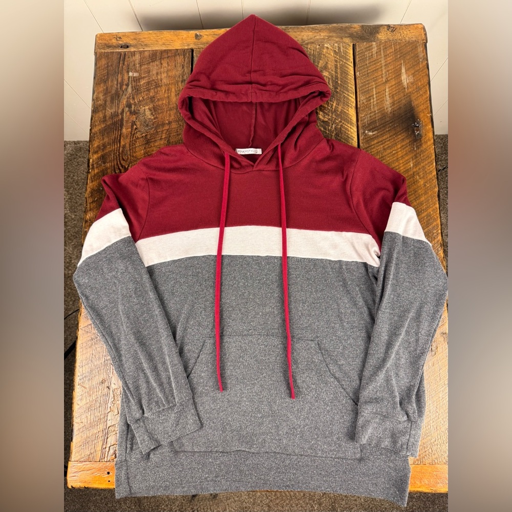 Women's Burgundy and Gray Colorblock Hoodie